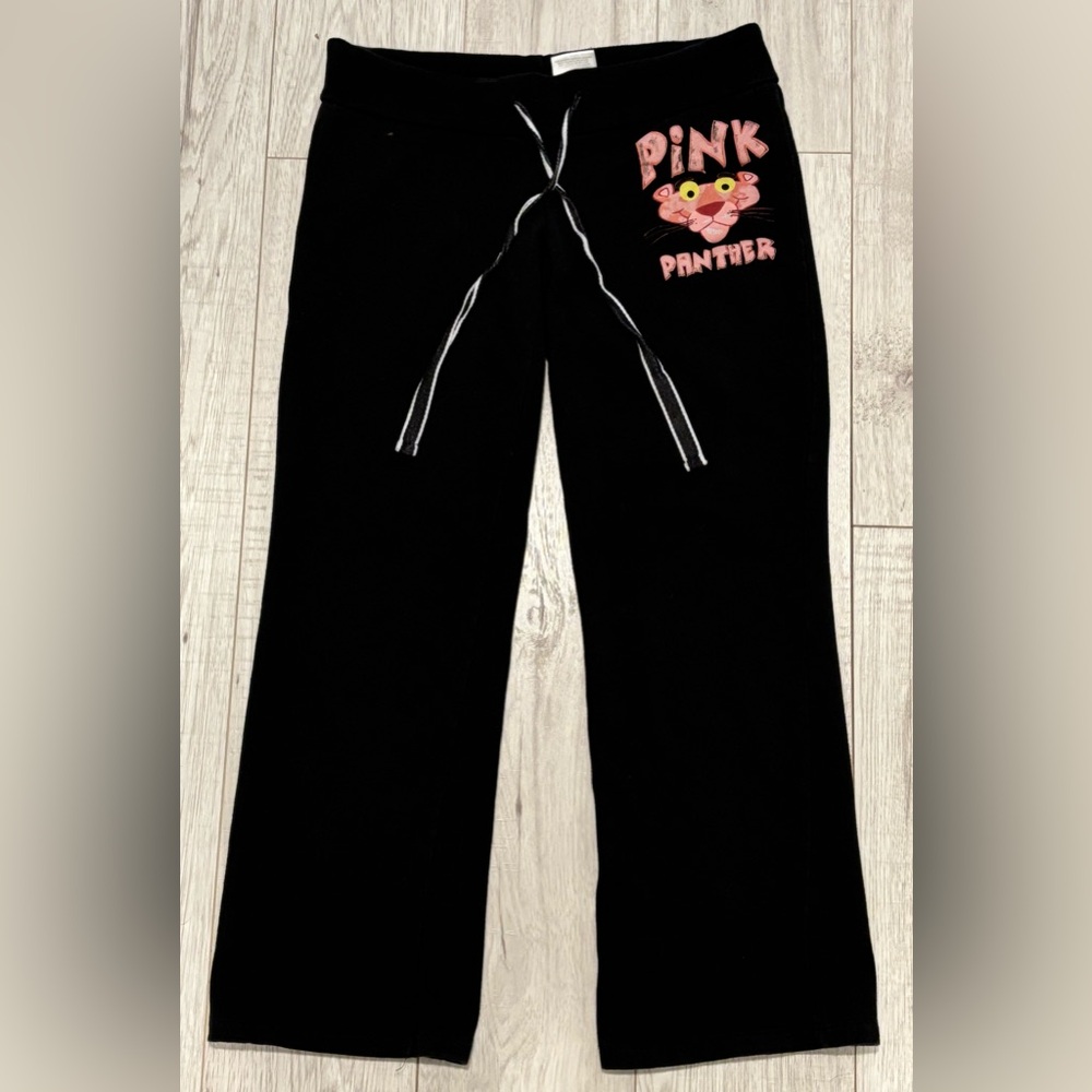 Pink Panther Drawstring Sweatpants Black Cotton Activewear Youth Size Small